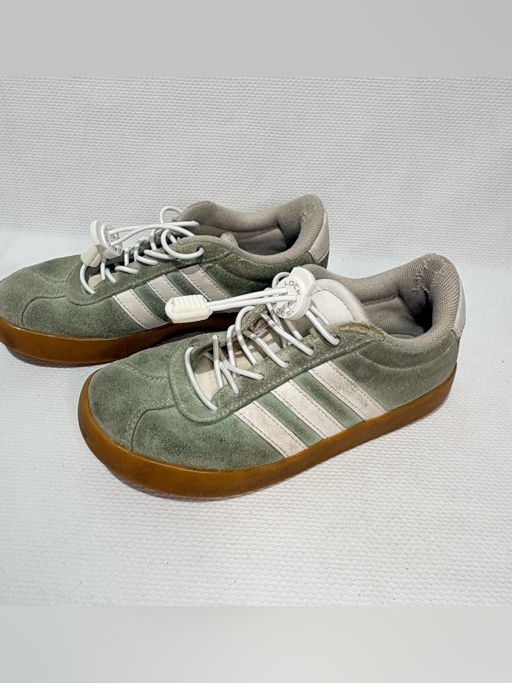 adidas Kids Olive Green Suede Sneakers with Gum Sole